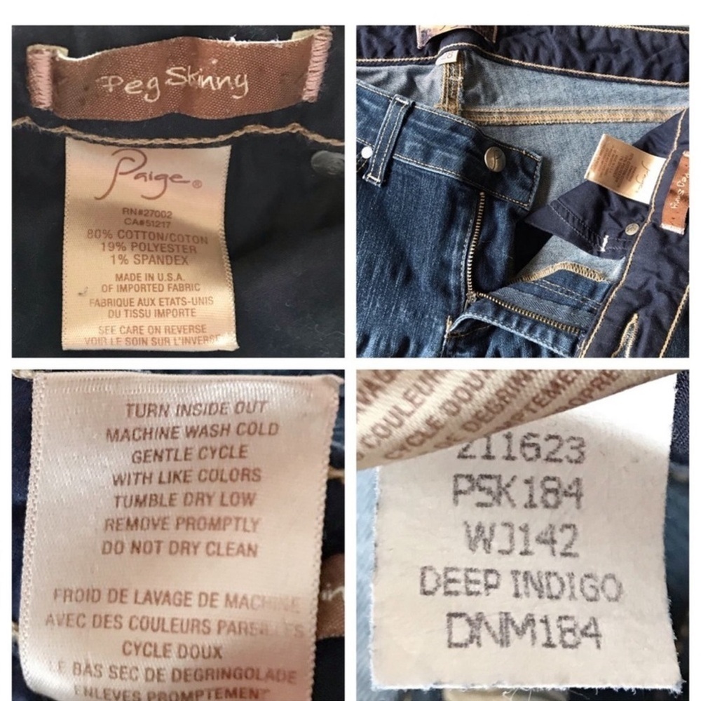 Paige Peg Skinny Jeans Deep Indigo Dark Wash Denim PSK184 Size 28 - Picture 5 of 5